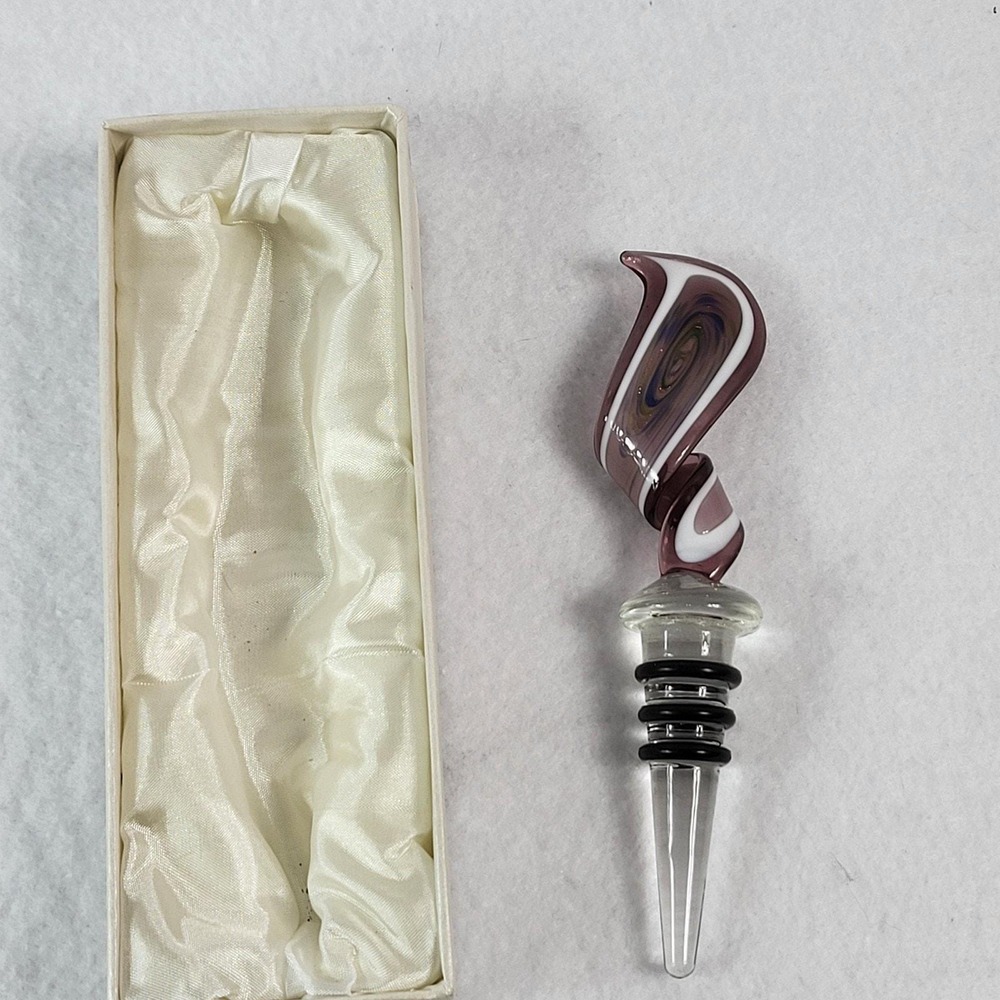 Wine Bottle Stopper Murano Italian Swirl Art Glass Purple Brown Blue Girl Night - Picture 5 of 10